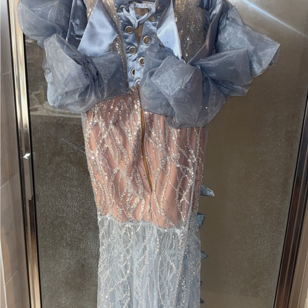 Elegant Blue Sheer Prom Dress - Picture 3 of 5